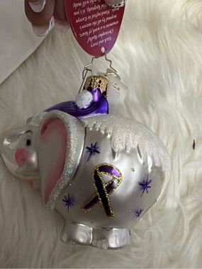 Christopher Radko White & Purple Elephant Ribbon Holiday Ornament